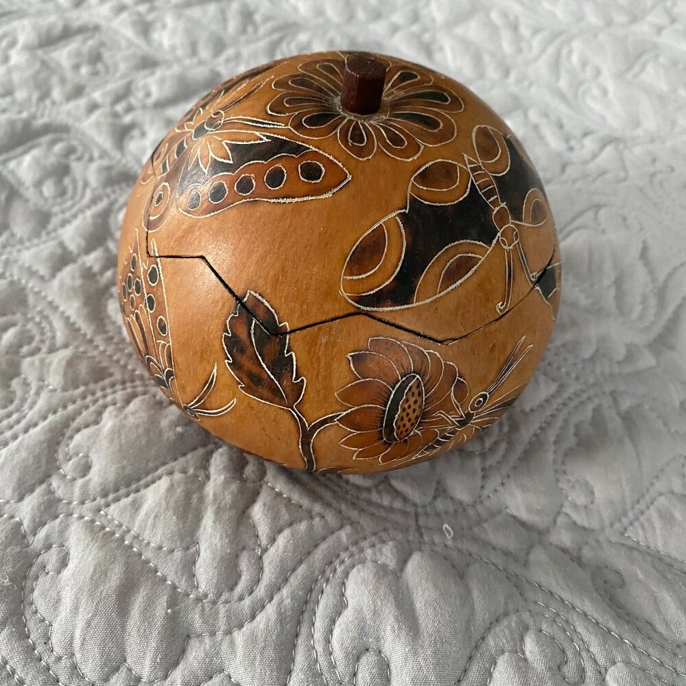 Delicate Carved Gourd with Butterflies and Flowers